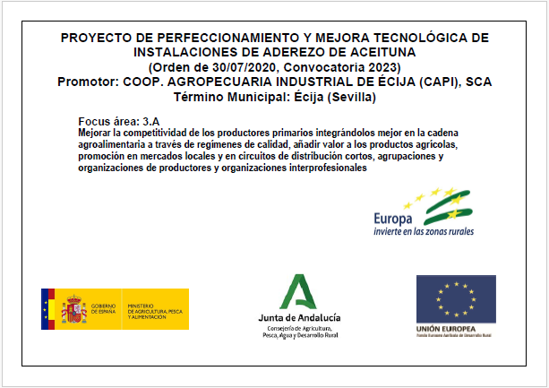 Proyecto de perfeccionamiento y mejora tecnológica de instalaciones de aderezo de aceituna
